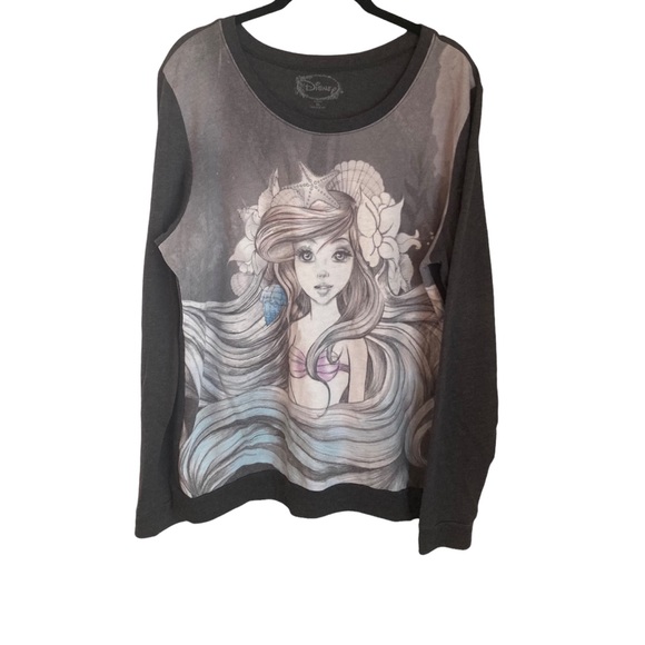 Disney Longsleeve Shirt The Little Mermaid Ariel Sketch Gray Pullover Top XL - Picture 2 of 5